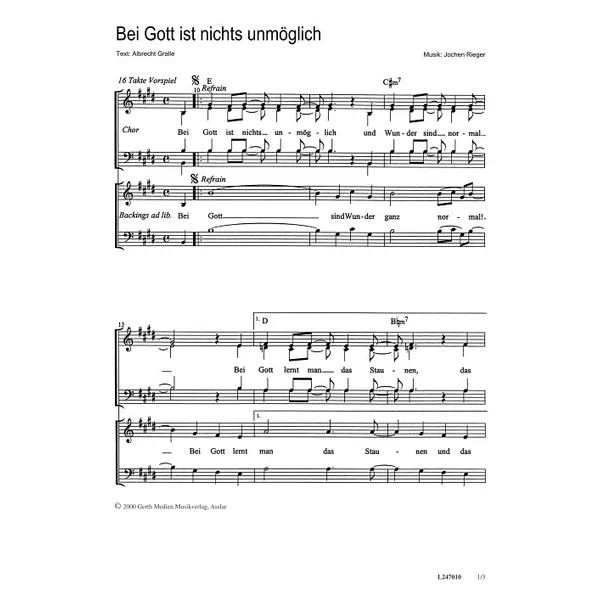 Produktbild des Artikels Bei Gott ist nichts unmöglich (Noten - Download)