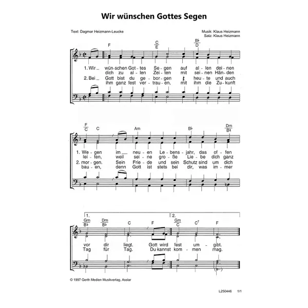 Produktbild des Artikels Wir wünschen Gottes Segen (Noten - Download)