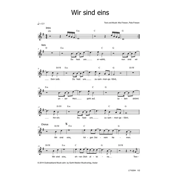 Produktbild des Artikels Wir sind eins (Noten - Download)