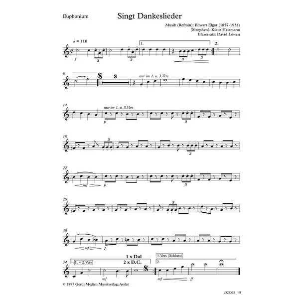 Produktbild des Artikels Singt Dankeslieder (Euphonium) (Noten - Download)