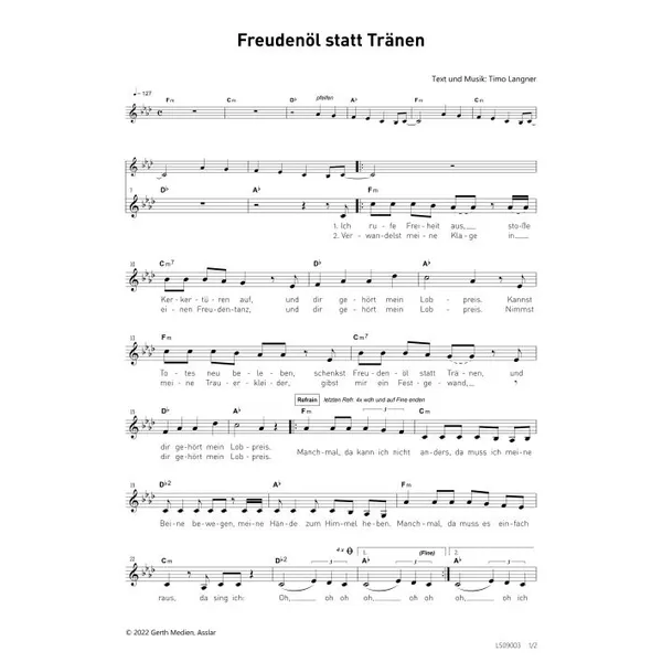 Produktbild des Artikels Freudenöl statt Tränen (Noten - Download)