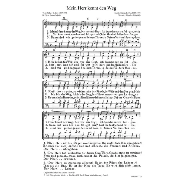Produktbild des Artikels Mein Herr kennt den Weg (Noten - Download)