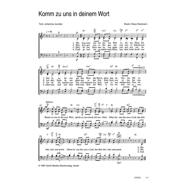 Produktbild des Artikels Komm zu uns in deinem Wort (Noten - Download)