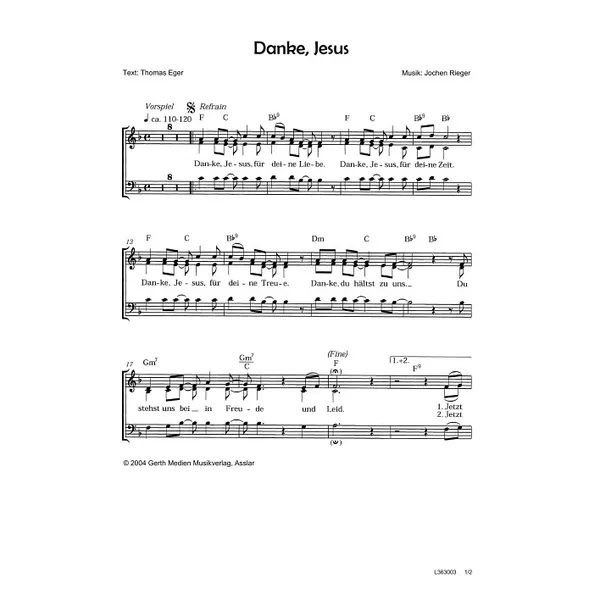 Produktbild des Artikels Danke, Jesus (Noten - Download)