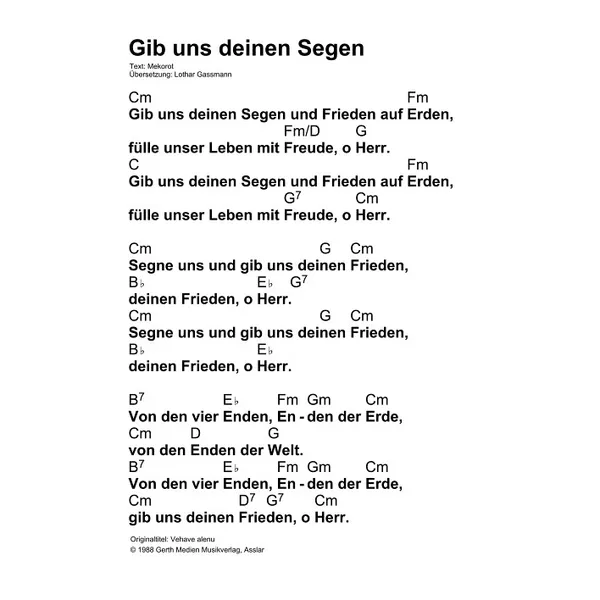 Produktbild des Artikels Gib uns deinen Segen (Noten - Download)