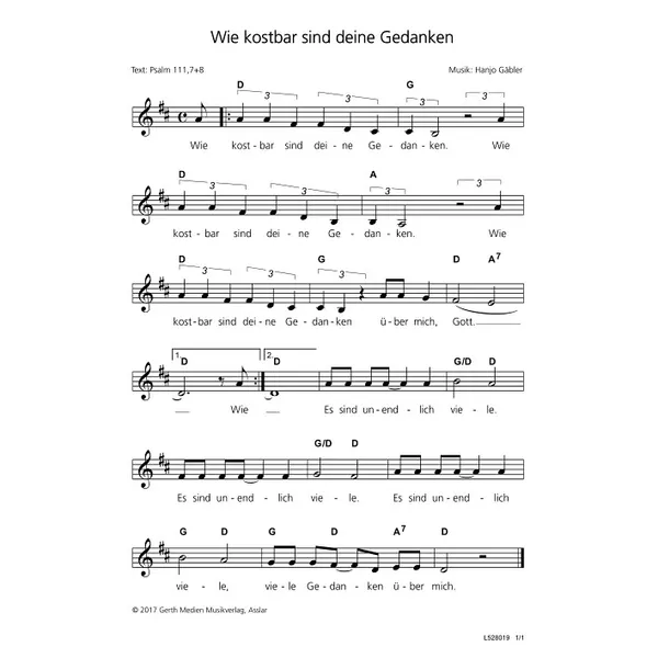 Produktbild des Artikels Wie kostbar sind deine Gedanken (Noten - Download)