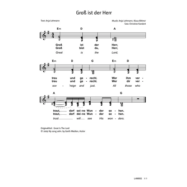 Produktbild des Artikels Groß ist der Herr (Noten - Download)
