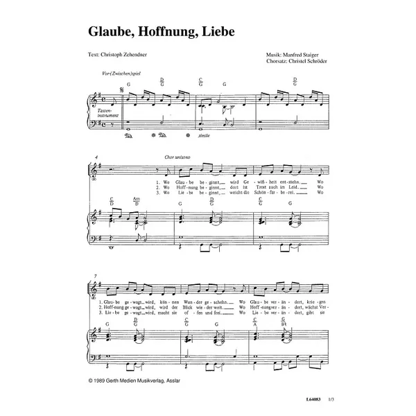Produktbild des Artikels Glaube, Hoffnung, Liebe (Noten - Download)
