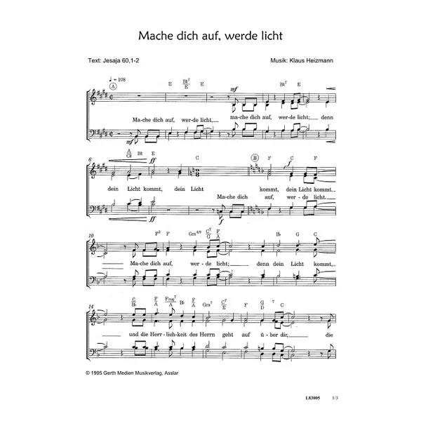 Produktbild des Artikels Mache dich auf, werde licht (Noten - Download)