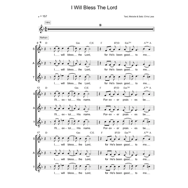 Produktbild des Artikels I Will Bless The Lord (Noten - Download)