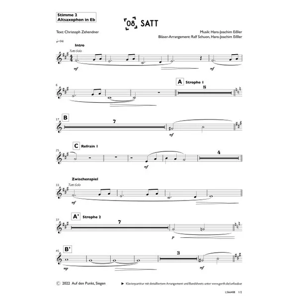Produktbild des Artikels Satt (Altsaxophon in Eb) (Noten - Download)
