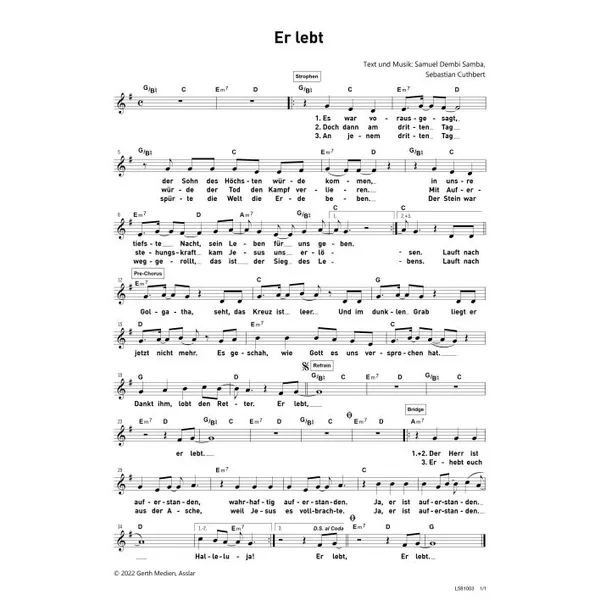 Produktbild des Artikels Er lebt (Noten - Download)