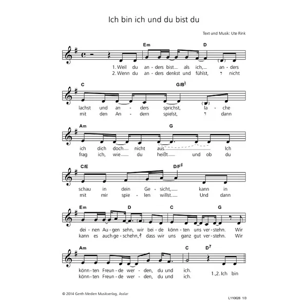 Produktbild des Artikels Ich bin ich und du bist du (Noten - Download)