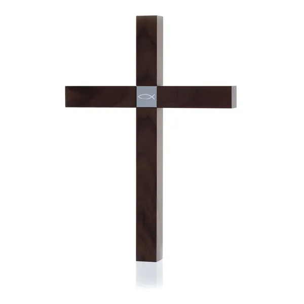 Produktbild des Artikels Holzkreuz groß - Nussbaum - Motiv Fisch ()