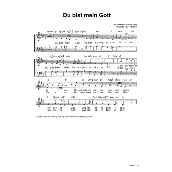 Produktbild des Artikels Du bist mein Gott (Noten - Download)