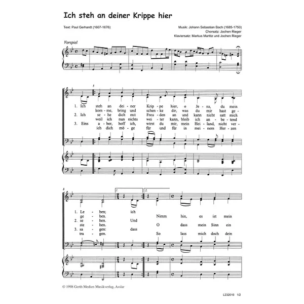 Produktbild des Artikels Ich steh an deiner Krippe hier (Noten - Download)