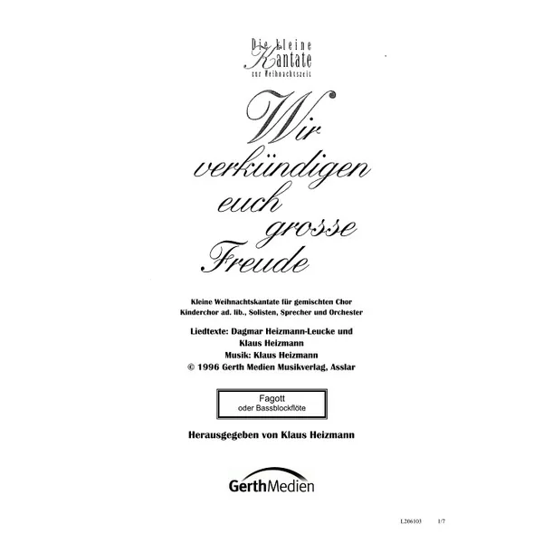 Produktbild des Artikels Wir verkündigen euch große Freude (Fagott) (Noten - Download)
