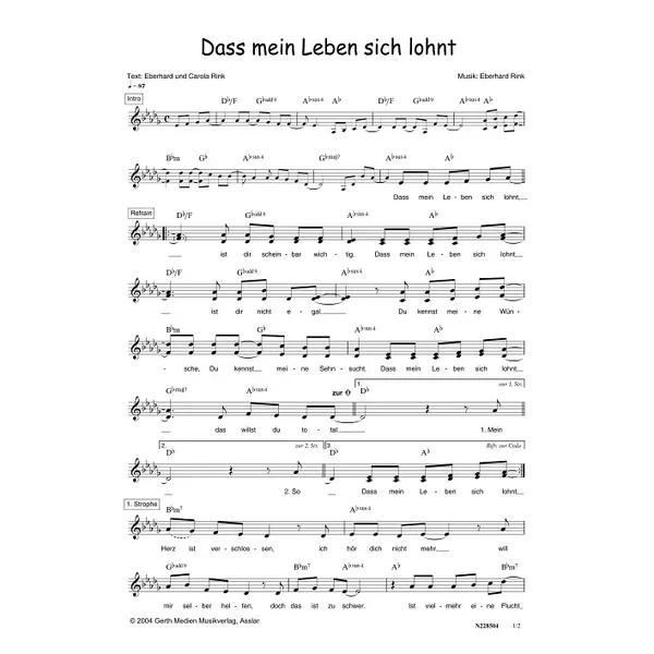 Produktbild des Artikels Dass mein Leben sich lohnt (Noten - Download)