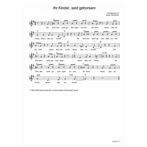 Produktbild des Artikels Ihr Kinder, seid gehorsam (Noten - Download)