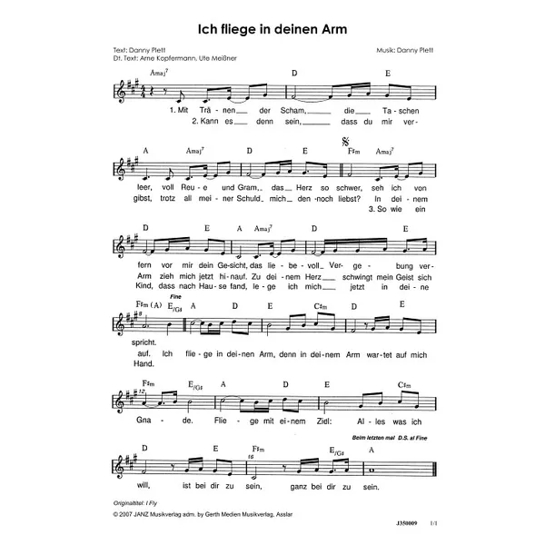Produktbild des Artikels Ich fliege in deinen Arm (Noten - Download)