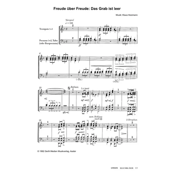 Produktbild des Artikels Freude über Freude: Das Grab ich leer (Blechbläser) (Noten - Download)