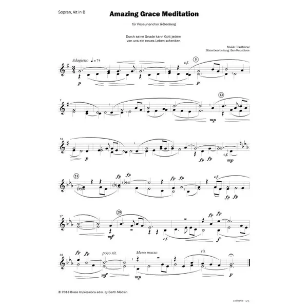 Produktbild des Artikels Amazing Grace Meditation (Noten - Download)