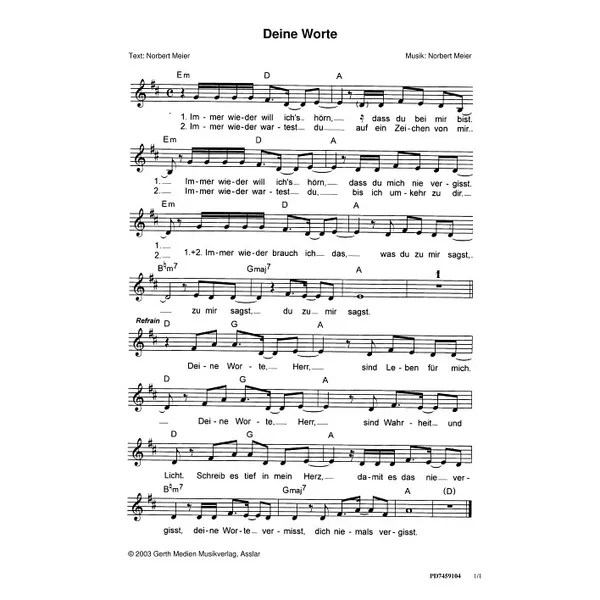 Produktbild des Artikels Deine Worte (Noten - Download)