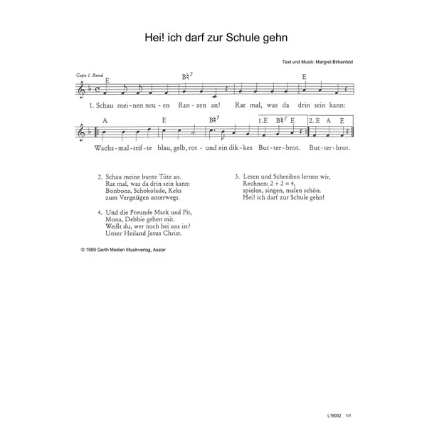 Produktbild des Artikels Hei ich darf zur Schule gehn (Noten - Download)