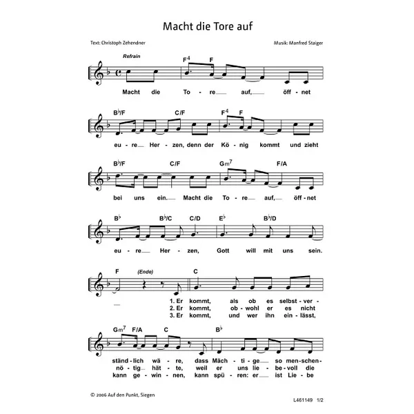 Produktbild des Artikels Macht die Tore auf (Noten - Download)