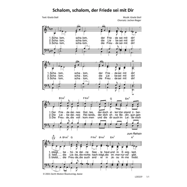 Produktbild des Artikels Schalom, schalom, der Friede sei mit Dir (Noten - Download)