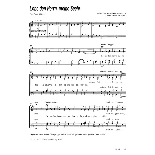 Produktbild des Artikels Lobe den Herrn, meine Seele (Noten - Download)