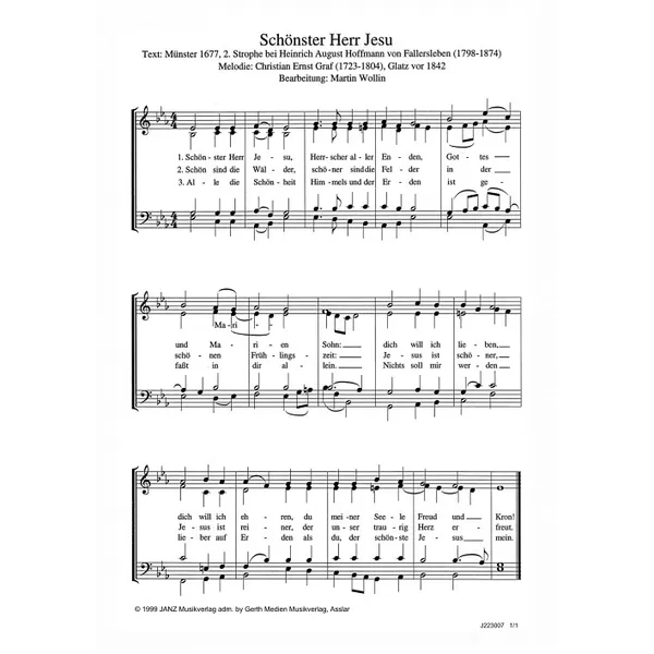 Produktbild des Artikels Schönster Herr Jesu (Noten - Download)