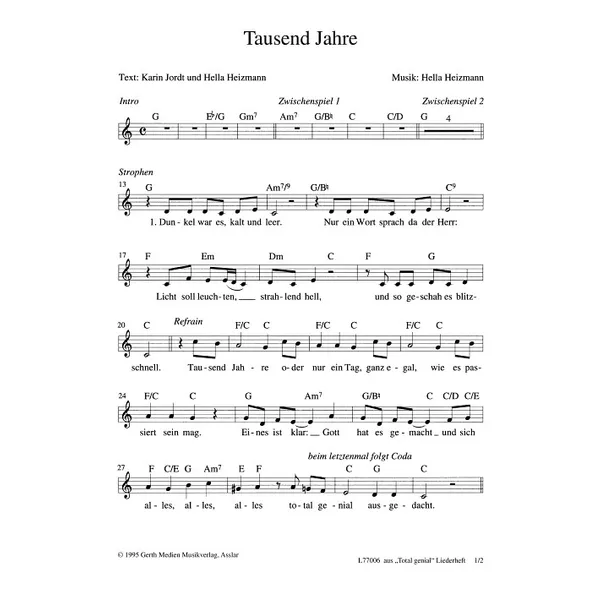 Produktbild des Artikels Tausend Jahre (Noten - Download)