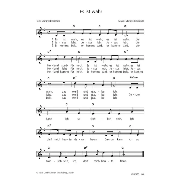 Produktbild des Artikels Es ist wahr (Noten - Download)