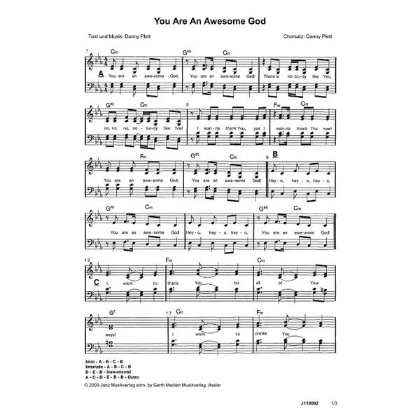 Produktbild des Artikels You Are An Awesome God (Noten - Download)