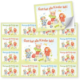 Produktbild des Artikels Aufkleber-Grußkarten: Gott hat alle Kinder lieb! 4 Stück (Schreibwaren)