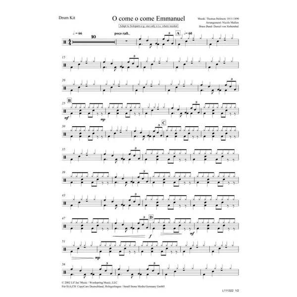 Produktbild des Artikels O Come, O Come Emmanuel (Schlagzeug) (Noten - Download)