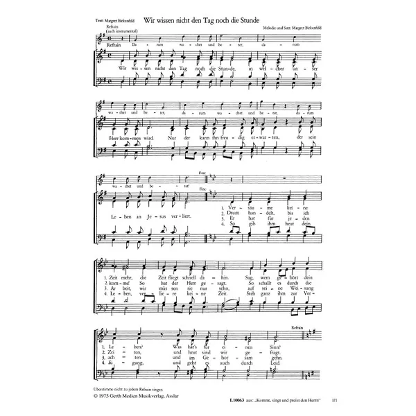 Produktbild des Artikels Wir wissen nicht den Tag (Noten - Download)