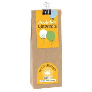 Produktbild des Artikels Tee mit Grußkarte: Herzlichen Glückwunsch (Lebensmittel)