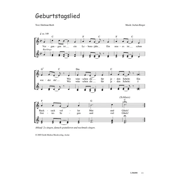Produktbild des Artikels Geburtstagslied (Noten - Download)