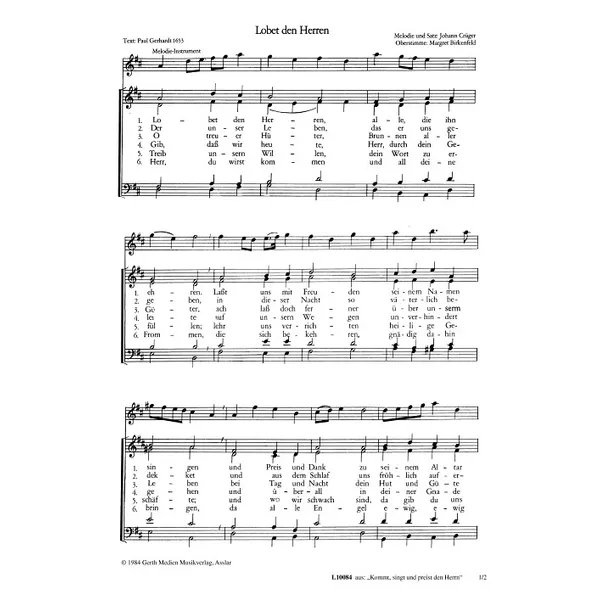 Produktbild des Artikels Lobet den Herren alle die ihn ehren (Noten - Download)