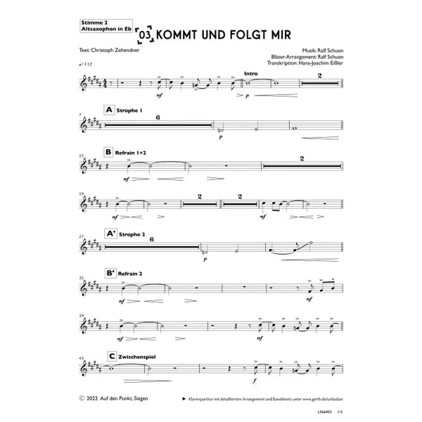 Produktbild des Artikels Kommt und folgt mir (Altsaxophon in Eb) (Noten - Download)