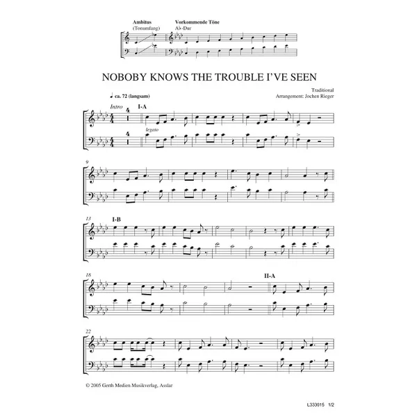 Produktbild des Artikels Nobody Knows The Trouble I've Seen (Noten - Download)