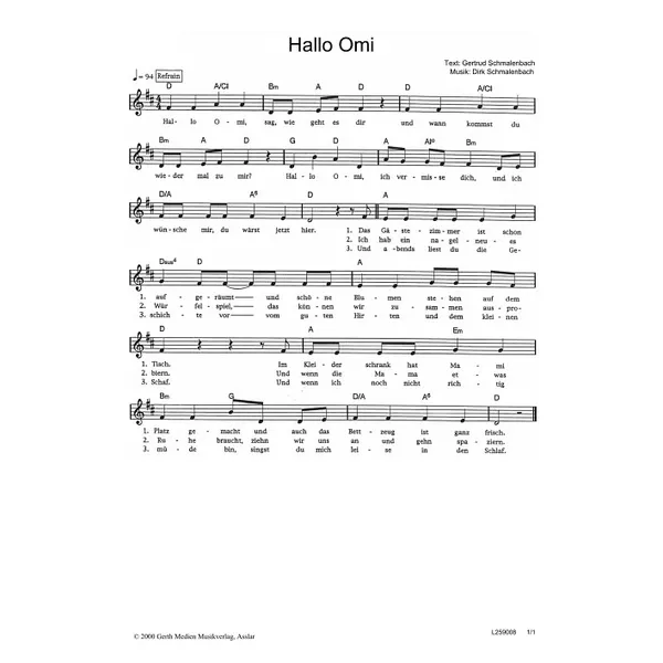 Produktbild des Artikels Hallo Omi (Noten - Download)