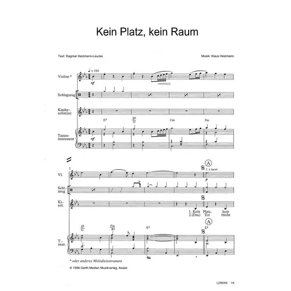 Produktbild des Artikels Kein Platz, kein Raum (Noten - Download)