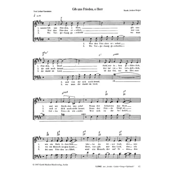 Produktbild des Artikels Gib uns Frieden, o Herr (Noten - Download)