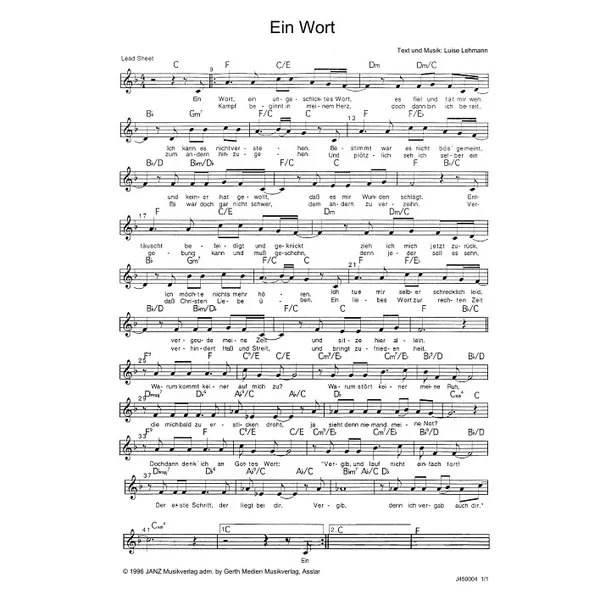 Produktbild des Artikels Ein Wort (Noten - Download)