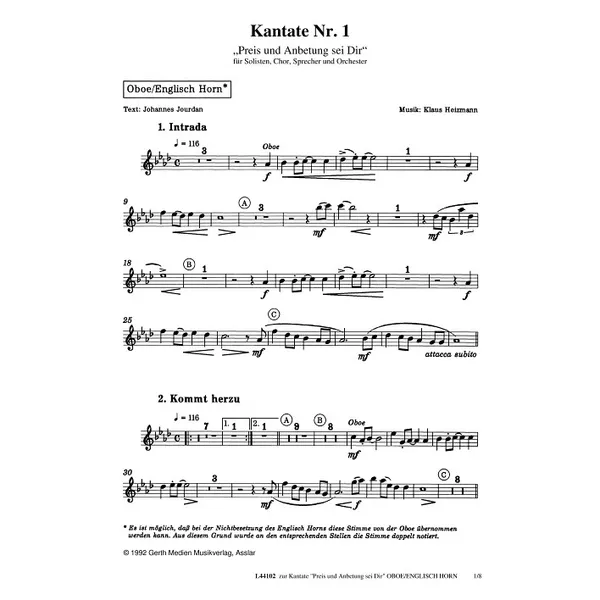 Produktbild des Artikels Preis und Anbetung sei Dir (Oboe / Englisch Horn) (Noten - Download)