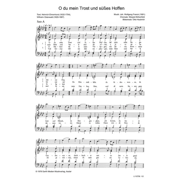 Produktbild des Artikels O du mein Trost und süßes Hoffen (Noten - Download)