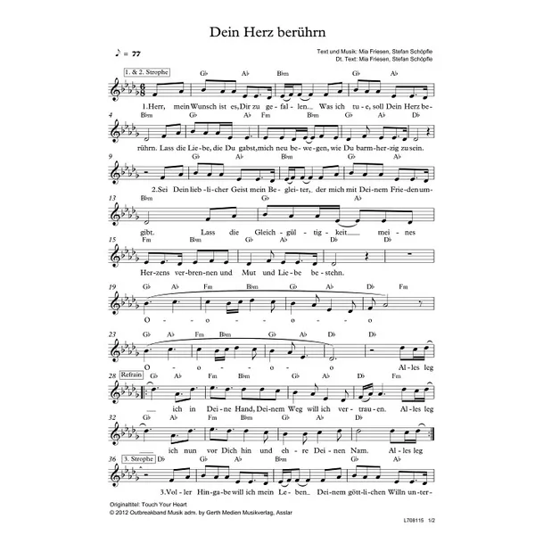 Produktbild des Artikels Dein Herz berührn (Noten - Download)